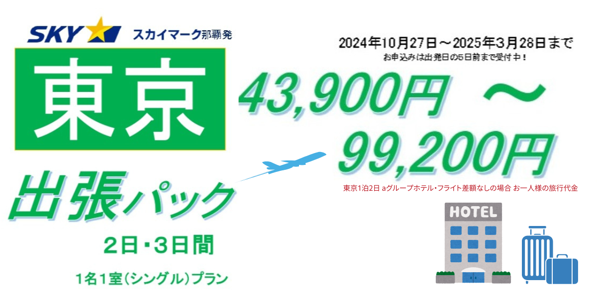 スカイマーク那覇発　東京出張パック２・３日間